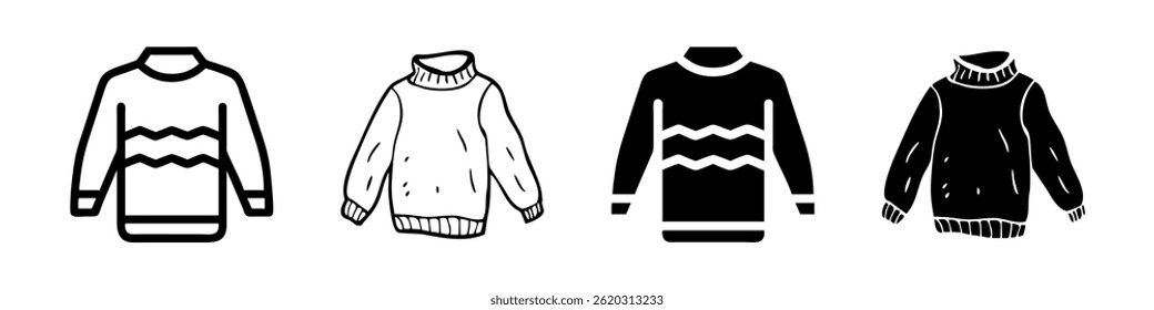 A modern vector icon set featuring cozy sweaters, suitable for fashion, winter, and comfort designs.
