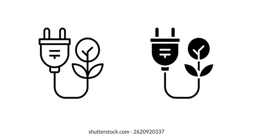 A modern vector icon set featuring eco plug symbols, suitable for eco friendly and energy designs.