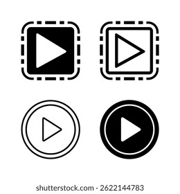 Um moderno conjunto de ícones vetoriais com símbolos de botão de reprodução, adequado para designs de mídia e tecnologia.