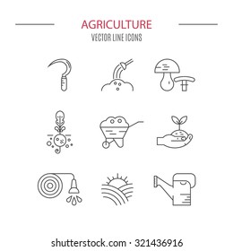 Modern vector icon set for local markets or farming industry with different agricultural symbols. Perfect linear icon set.