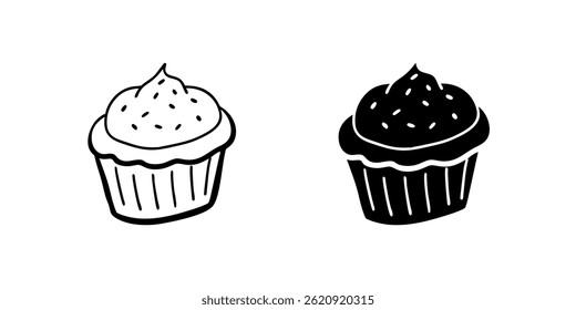 A modern vector icon set showcasing cupcakes, suitable for baking and celebration designs.