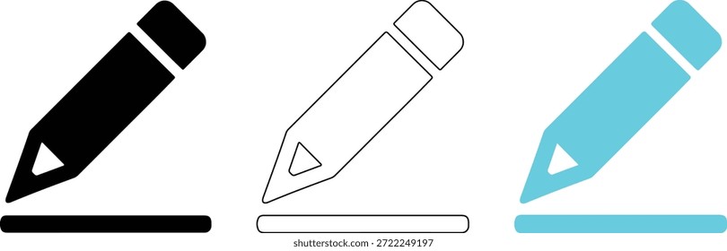 Conjunto de iconos de Vector moderno para escribir y editar, con tres estilos de lápiz distintos