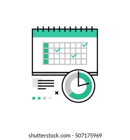 Modern vector icon of shedule organization, time planning and management. Premium quality vector illustration concept. Flat line icon symbol. Flat design image isolated on white background.