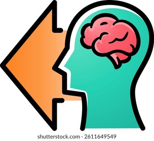 A modern vector icon showing a head with visible brain and forward arrow, symbolizing mental, future, innovation and strategic thinking. Perfect for business and education logo concepts.