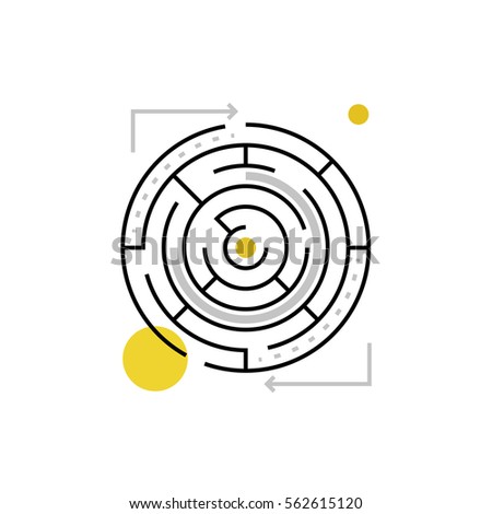 Modern vector icon of solving maze, labyrinth form and solution search process. Premium quality vector illustration concept. Flat line icon symbol. Flat design image isolated on white background.