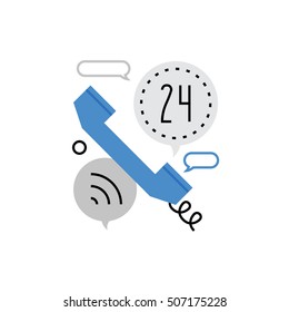 Modern vector icon of telephone calling, telecom connection, call center service. Premium quality vector illustration concept. Flat line icon symbol. Flat design image isolated on white background.