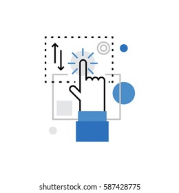 Icono vectorial moderno de la interacción de la tecnología de pantalla táctil, control multitáctil. Concepto de ilustración vectorial de calidad superior. Símbolo de icono de línea plana. Imagen de diseño plano aislada en fondo blanco.