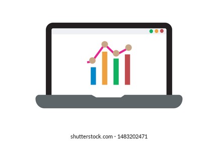 Modern vector icon of traffic growth showed in charts and graphs on a laptop screen. Premium quality vector illustration concept. Flat line icon symbol. Flat design image isolated on white background.