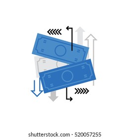 Modern vector icon of transactions, funds activity and money flow with banknotes. Premium quality vector illustration concept. Flat line icon symbol. Flat design image isolated on white background.