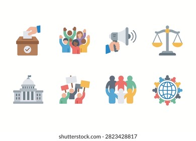 Modern vector icons for democracy human rights voting and civil liberty concepts