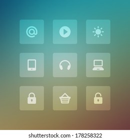 Modern vector icons set bend light effect. Vector design elements for web and mobile design. Transparent effect easy replace background.