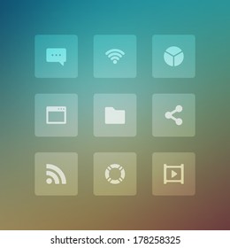 Modern vector icons set bend light effect. Vector design elements for web and mobile design. Transparent effect easy replace background.