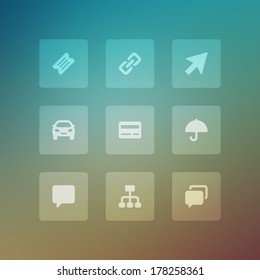 Modern vector icons set bend light effect. Vector design elements for web and mobile design. Transparent effect easy replace background.
