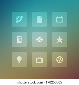 Modern vector icons set bend light effect. Vector design elements for web and mobile design. Transparent effect easy replace background.