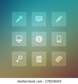 Modern vector icons set bend light effect. Vector design elements for web and mobile design. Transparent effect easy replace background.