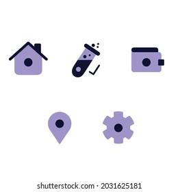 modern vector icons set for web and mobile. home, pin, cog, wallet, test tube icon.