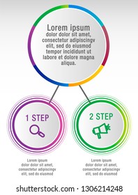 Modern vector illustration 3D data visualization. Infographic circles template with two elements, sectors, icons. Designed for business, presentations, web design, interface, diagrams with 2 steps