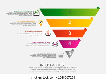 Modern vector illustration 3d. Infographic template of the pyramid with five elements, rectangles. Contains icons and text. Designed for business, presentations, web design, diagrams with 5 steps.