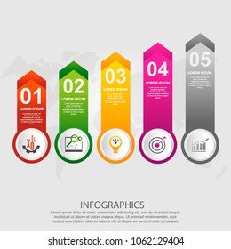 Modern vector illustration 3d. Infographic pattern with five elements, squares, arrows. Designed for business, presentations, web design, timeline elements, diagrams with 5 steps.