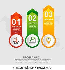 Modern vector illustration 3d. Infographic pattern with three elements, squares, arrows. Designed for business, presentations, web design, timeline elements, diagrams with 3 steps.