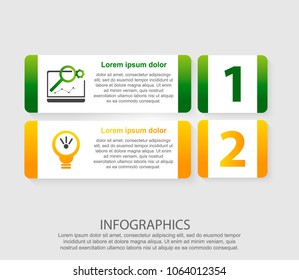 Modern vector illustration 3D. An infographic template with two steps and an image of five rectangles. Use for business presentations, education, web design diagrams with 2 steps. Step by step.
