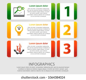 Modern vector illustration 3D. An infographic template with three steps and an image of five rectangles. Use for business presentations, education, web design diagrams with 3 steps. Step by step.