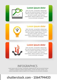 Modern vector illustration 3D. An infographic template with three steps and an image of five rectangles. Use for business presentations, education, web design diagrams with 3 steps. Step by step.