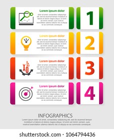 Modern vector illustration 3D. An infographic template with four steps and an image of five rectangles. Use for business presentations, education, web design diagrams with 4 steps. Step by step.