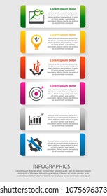 Modern vector illustration 3D. An infographic template with five steps and an image of six rectangles. Use for business presentations, education, web design diagrams with 6 steps. Step by step.