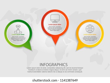 Modern vector illustration 3D. Infographic template with three elements, drops and text. Step by step. Design for business, presentations, web design, diagrams with 3 steps.