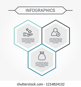 Modern vector illustration 3D. Infographic template with three hexagon elements. Designed for business, presentations, web design, diagrams with 3 steps for workflow layout, annual report.