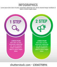 Modern vector illustration 3D. Infographic circles template with two elements, sectors, icons. Designed for business, presentations, web design, interface, workflow layout, diagrams with 2 steps