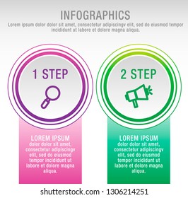 Modern vector illustration 3D. Infographic circles template with two elements, sectors, icons. Designed for business, presentations, web design, interface, workflow layout, diagrams with 2 steps