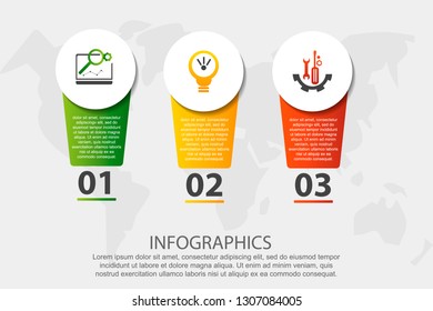 Modern vector illustration 3D. Infographic circles template with three elements, sectors, icons. Designed for business, presentations, web design, interface, workflow layout, diagrams with 3 steps