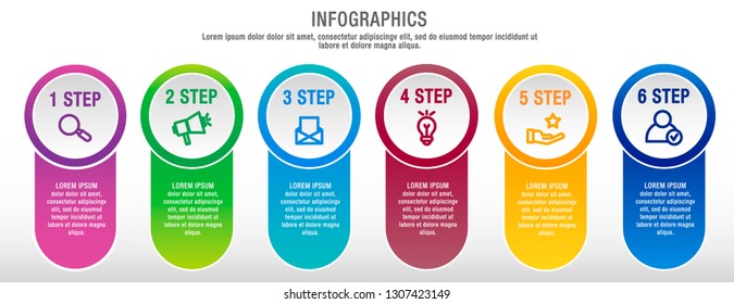 Modern vector illustration 3D. Infographic circles template with six elements, sectors, icons. Designed for business, presentations, web design, interface, workflow layout, diagrams with 6 steps