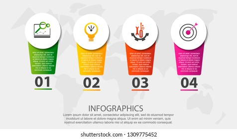 Modern vector illustration 3D. Infographic circles template with four elements, sectors, icons. Designed for business, presentations, web design, interface, workflow layout, diagrams with 4 steps