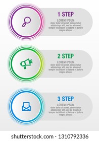 Modern vector illustration 3D. Infographic circles template with three elements, sectors, icons. Designed for business, presentations, web design, interface, workflow layout, diagrams with 3 steps