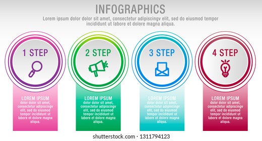 Modern vector illustration 3D. Infographic circles template with four elements, sectors, icons. Designed for business, presentations, web design, interface, workflow layout, diagrams with 4 steps