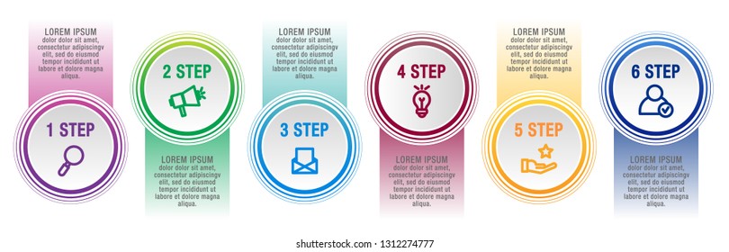 Modern vector illustration 3D. Infographic circles template with six elements, sectors, icons. Designed for business, presentations, web design, interface, workflow layout, diagrams with 6 steps