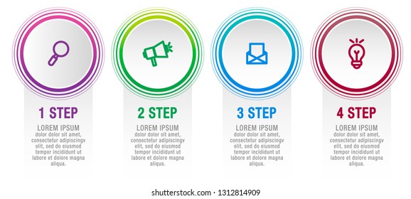 Modern vector illustration 3D. Infographic circles template with four elements, sectors, icons. Designed for business, presentations, web design, interface, workflow layout, diagrams with 4 steps