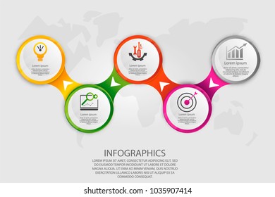 Modern vector illustration 3d. Template circle infographics with five elements. Designed for business, presentations, web design, diagrams with 5 steps, options, parts or processes. Creative concept.