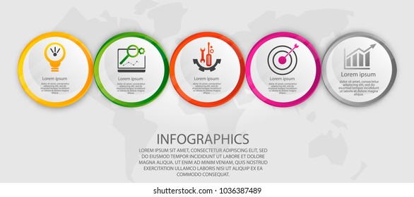 Ilustración vectorial moderna 3d. infografías de círculo de plantilla con cinco elementos. Diseñado para empresas, presentaciones, diseño web, diagramas con 5 pasos, opciones, piezas o procesos. Concepto creativo.