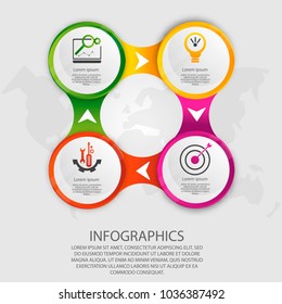 Modern vector illustration 3d. Template circle infographics with four elements. Designed for business, presentations, web design, diagrams with 4 steps, options, parts or processes. Creative concept.
