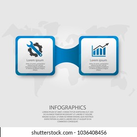 Ilustração vetorial moderna 3d. Infográficos modelo com dois elementos retângulos. Projetado para negócios, apresentações, web design, diagramas com 2 passos, opções, peças. Conceito passo a passo.