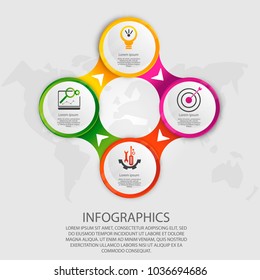 Modern vector illustration 3d. Template circle infographics with four elements. Designed for business, presentations, web design, diagrams with 4 steps, options, parts or processes. Creative concept.