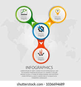 Modern vector illustration 3d. Template circle infographics with four elements. Designed for business, presentations, web design, diagrams with 4 steps, options, parts or processes. Creative concept.