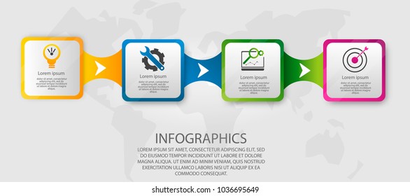 Modern vector illustration 3d. Template infographics with four elements rectangles. Designed for business, presentations, web design, diagrams with 4 steps, options, parts. Concept step by step.