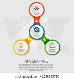 Modern vector illustration 3d. Template circle infographics with four elements. Designed for business, presentations, web design, diagrams with 4 steps, options, parts or processes. Creative concept.