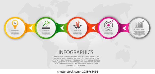 Modern vector illustration 3d. Template circle infographics with five elements. Designed for business, presentations, web design, diagrams with 5 steps, options, parts or processes. Creative concept.