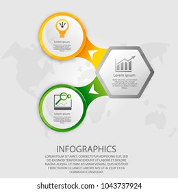 Modern vector illustration 3d. Template hexagon and circle infographics with tree elements and arrows. Designed for business, presentations, web design, with 3 steps, options, parts or processes.
